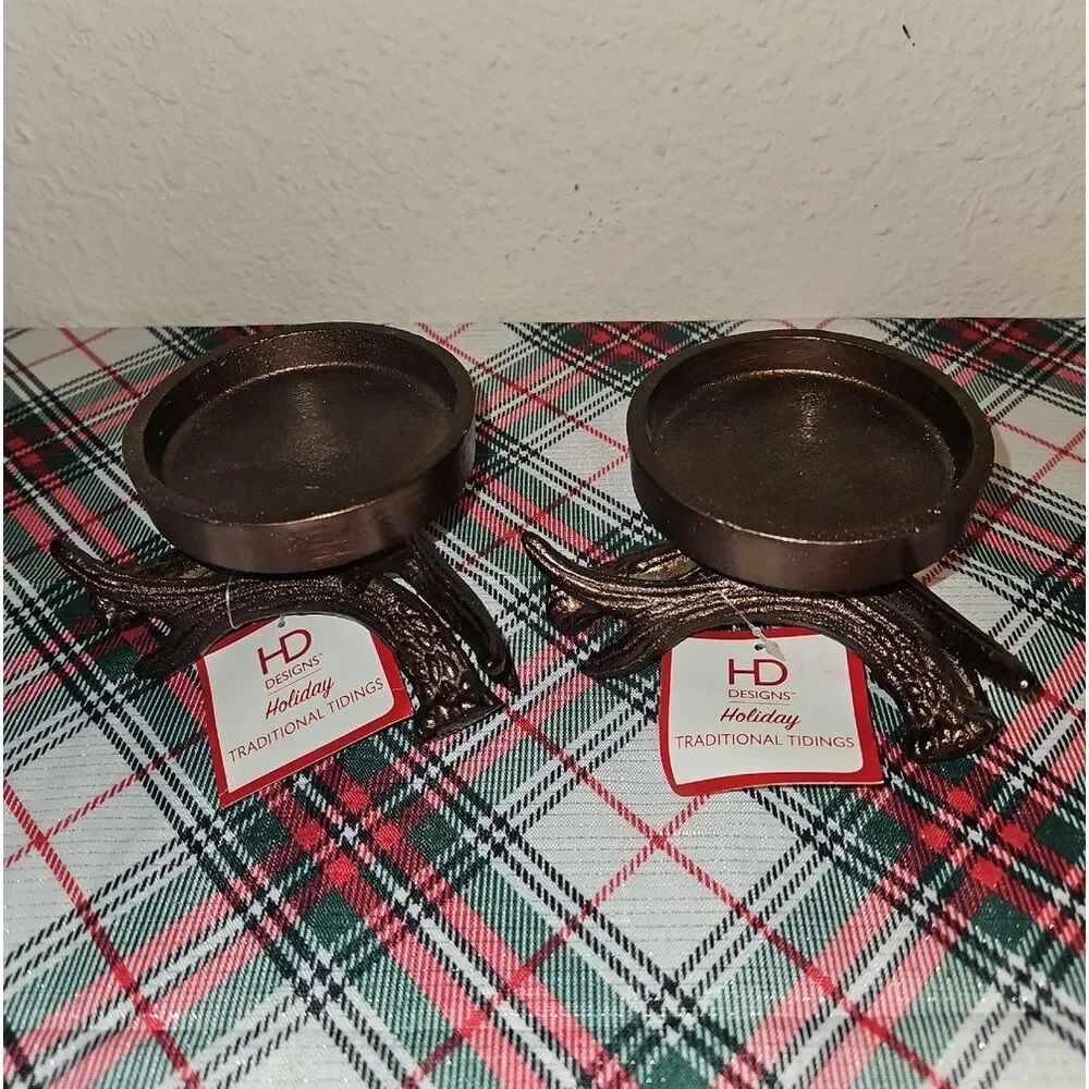 Holiday Designs Bronze Metal Antler Candle Holders - Set Of 2